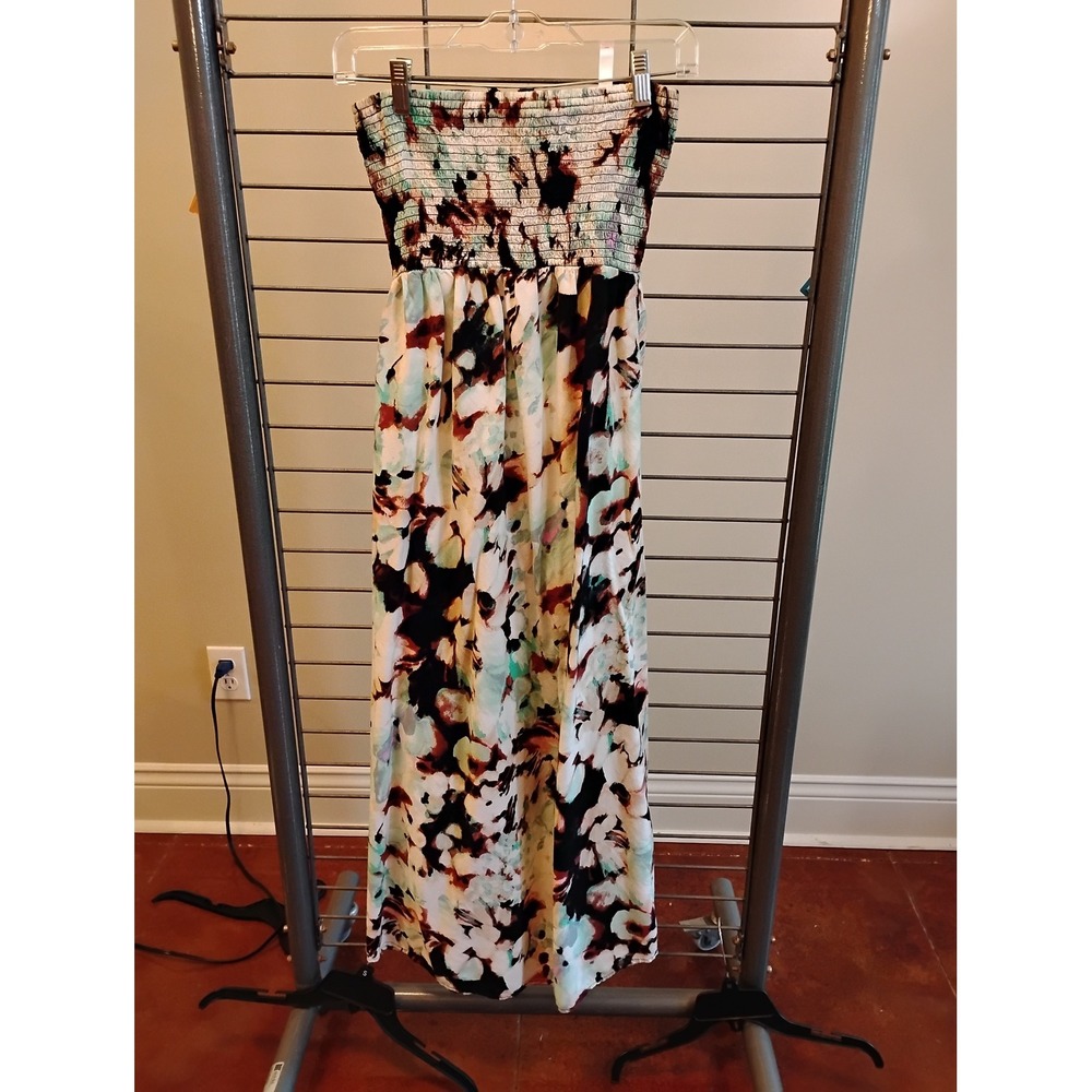 Xhilaration Strapless Maxi Dress Floral Smocked Bodice Rayon Boho Womens Medium